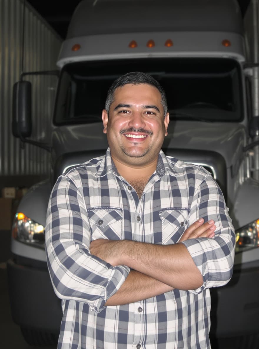 Owner-operator standing beside a parked rig